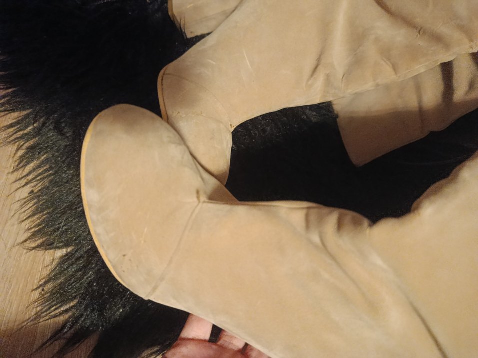 Bej Süet Kadın Dizüstü Çizme Kürklü Topuklu - Görsel 3