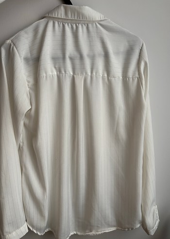 Düğmeli Beyaz Uzun Kollu Keten Gömlek - Görsel 4