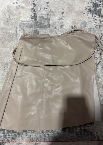 Bej Deri Midi Kemerli Kadın Etek - Görsel 5