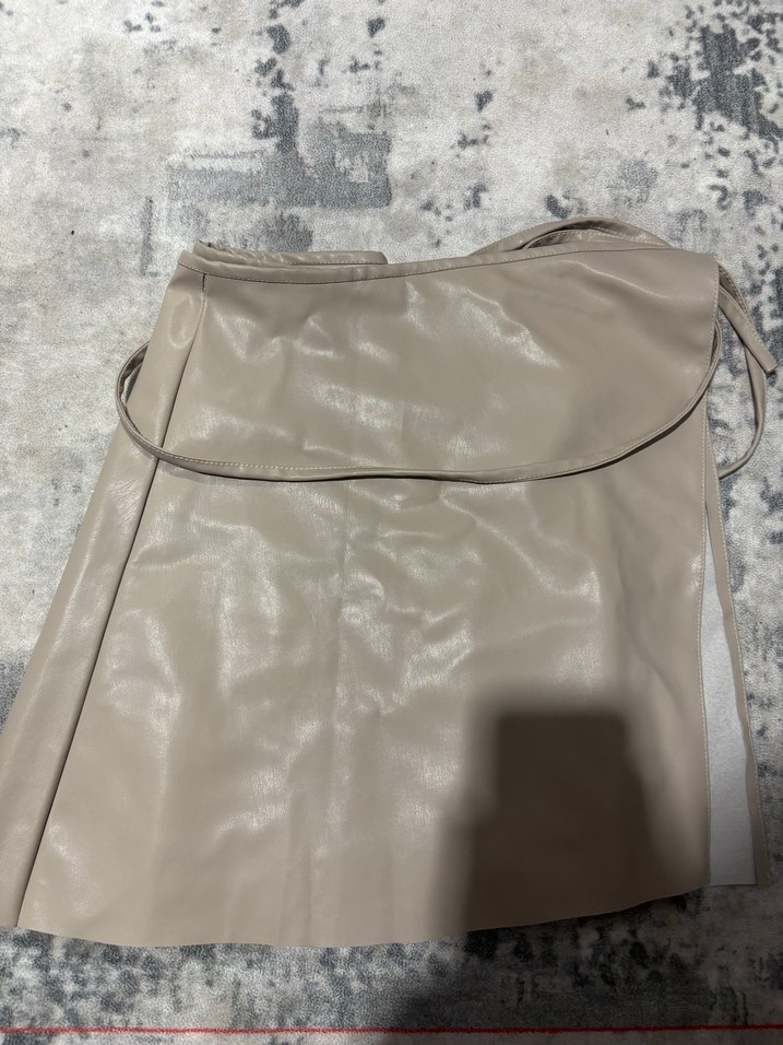 Bej Deri Midi Kemerli Kadın Etek - Görsel 2