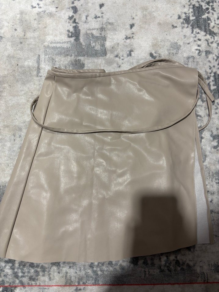 Bej Deri Midi Kemerli Kadın Etek - Görsel 5