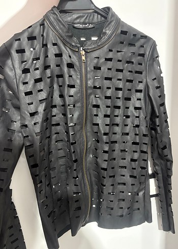 Kadın Siyah Deri Biker Ceket - Görsel 2