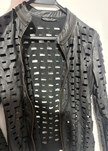 Kadın Siyah Deri Biker Ceket - Görsel 6