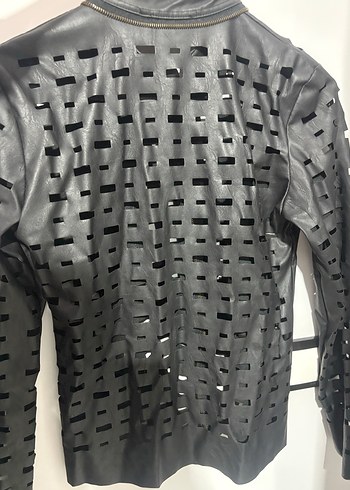 Kadın Siyah Deri Biker Ceket - Görsel 5