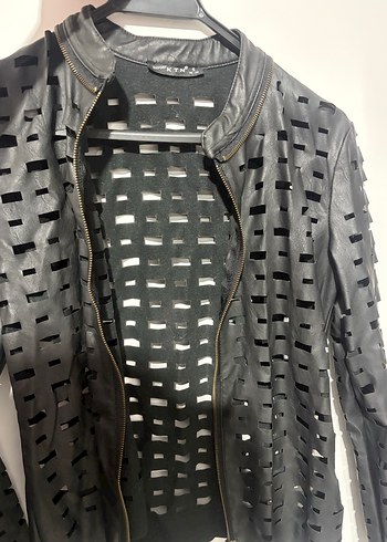 Kadın Siyah Deri Biker Ceket - Görsel 7