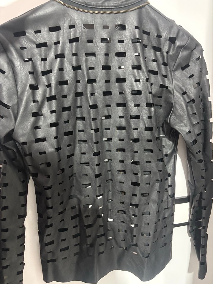 Kadın Siyah Deri Biker Ceket - Görsel 4