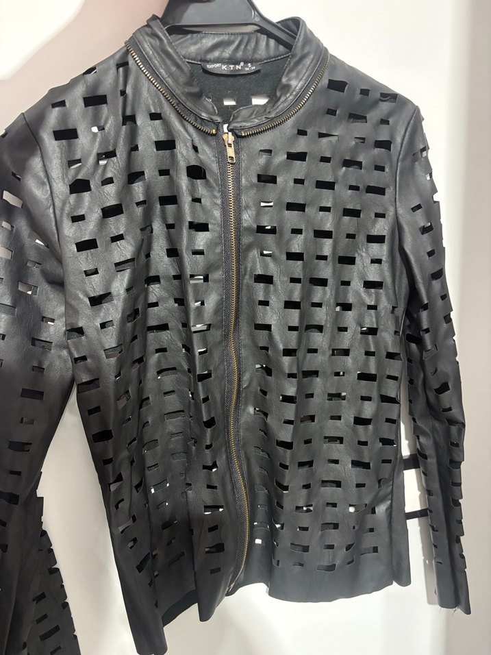 Kadın Siyah Deri Biker Ceket - Görsel 2