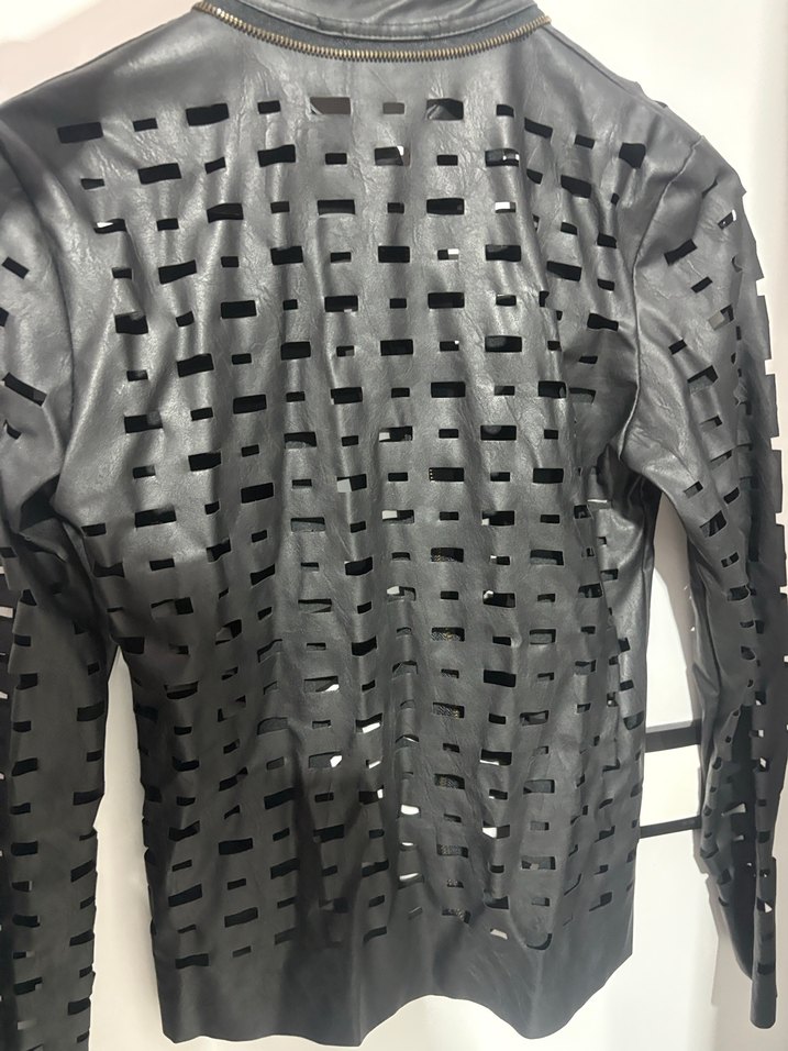 Kadın Siyah Deri Biker Ceket - Görsel 5