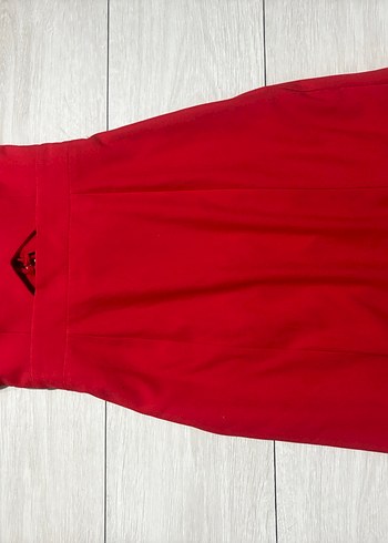 Kırmızı V Yaka Mini Kalem Elbise - Görsel 2