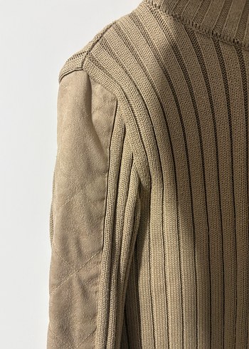 Bej Kadın Süet Triko Yarım Fermuarlı Hırka - Görsel 3