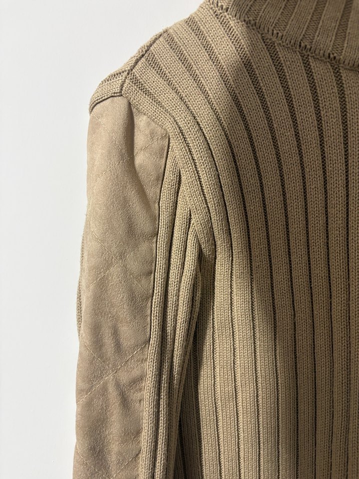 Bej Kadın Süet Triko Yarım Fermuarlı Hırka - Görsel 3