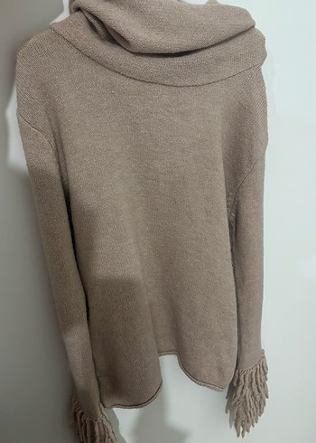 Bohem Tarz Bej Balıkçı Yaka Örgü Kadın Kazak - Görsel 4