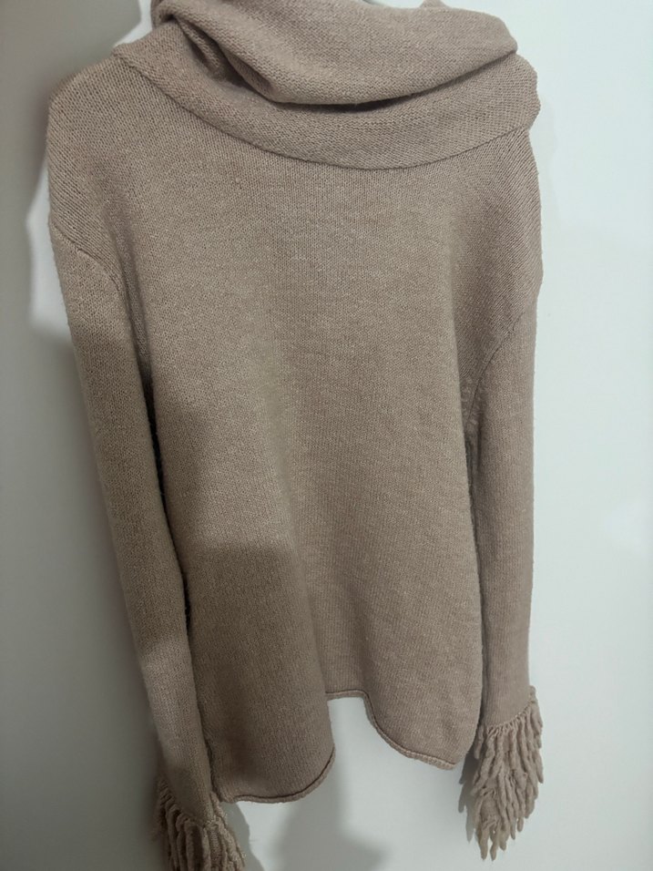 Bohem Tarz Bej Balıkçı Yaka Örgü Kadın Kazak - Görsel 4