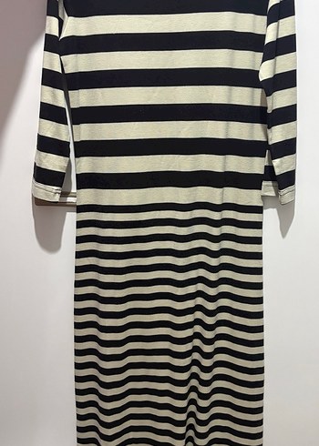 Uzun Kollu Çizgili Triko Elbise - Görsel 5