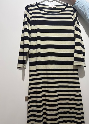 Uzun Kollu Çizgili Triko Elbise - Görsel 2