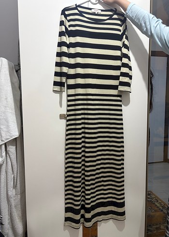 Uzun Kollu Çizgili Triko Elbise - Görsel 4