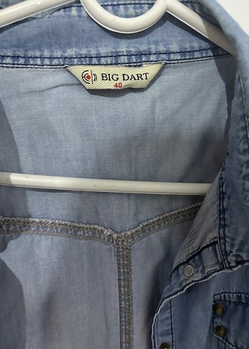 Düğmeli Mavi Kot Gömlek - Görsel 3