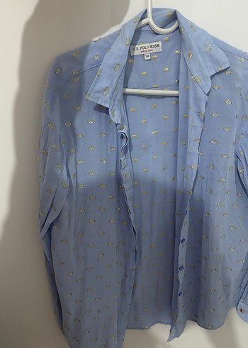 Düğmeli Mavi Kot Gömlek - Görsel 6