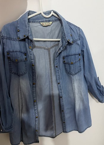 Düğmeli Mavi Kot Gömlek - Görsel 2