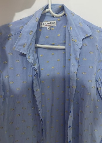 Düğmeli Mavi Kot Gömlek - Görsel 5