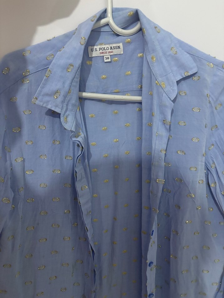 Düğmeli Mavi Kot Gömlek - Görsel 5