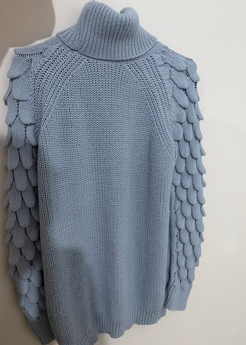 Bebe mavi Örgü Boğazlı Kadın Kazak - Görsel 2