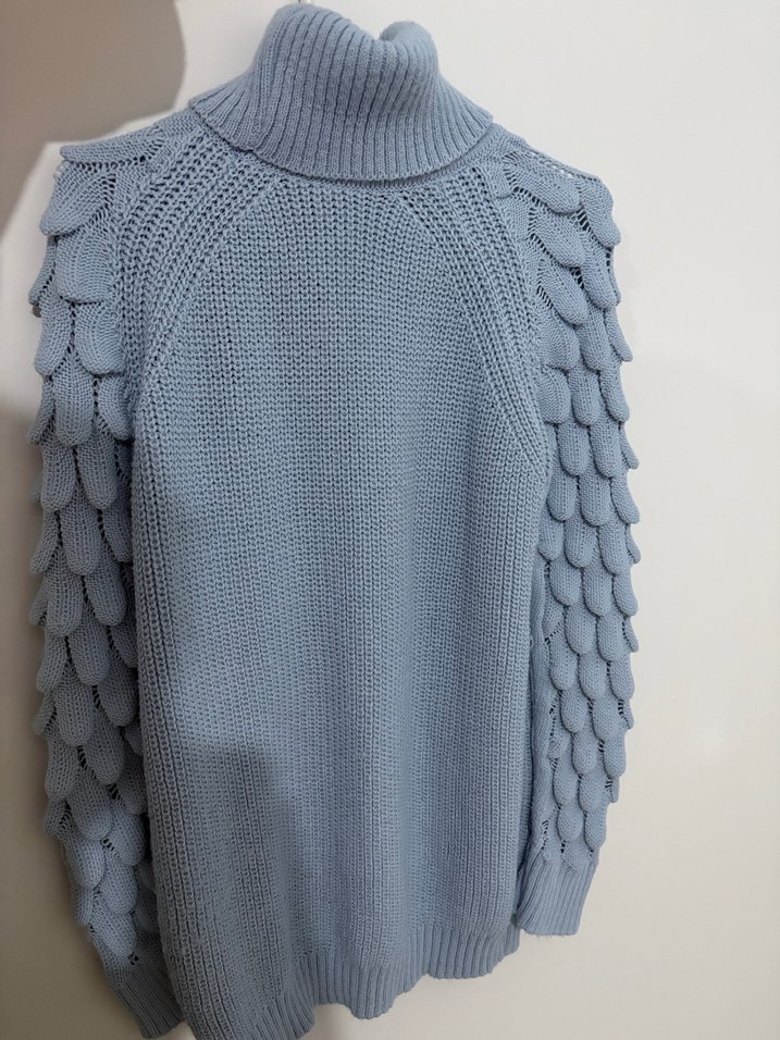 Bebe mavi Örgü Boğazlı Kadın Kazak - Görsel 2