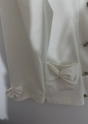 Düğmeli Beyaz Kadın Mini Blazer - Görsel 5