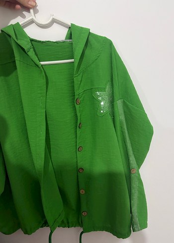 Düğmeli Yeşil Kadın Keten Gömlek - Görsel 2