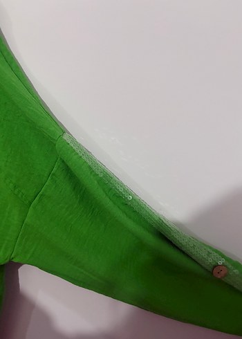 Düğmeli Yeşil Kadın Keten Gömlek - Görsel 5