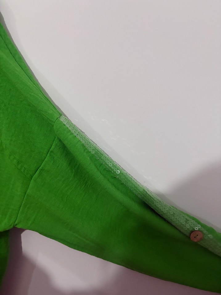 Düğmeli Yeşil Kadın Keten Gömlek - Görsel 5