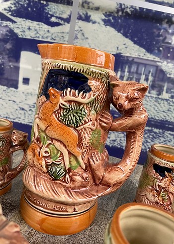 Geyik Figürlü Koyu Camel Seramik Sürahi ve Bardak Seti - Görsel 4