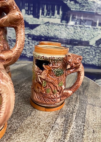 Geyik Figürlü Koyu Camel Seramik Sürahi ve Bardak Seti - Görsel 5