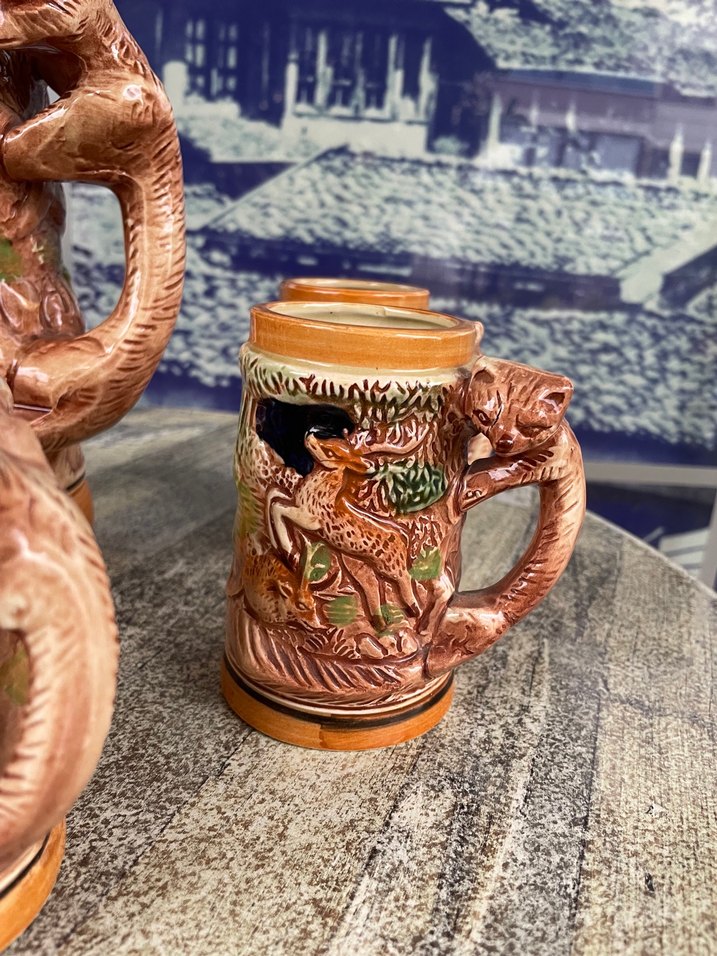 Geyik Figürlü Koyu Camel Seramik Sürahi ve Bardak Seti - Görsel 5