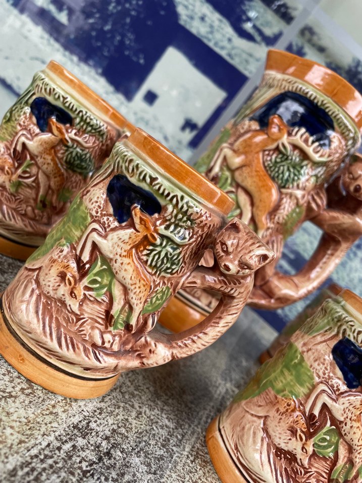 Geyik Figürlü Koyu Camel Seramik Sürahi ve Bardak Seti - Görsel 3