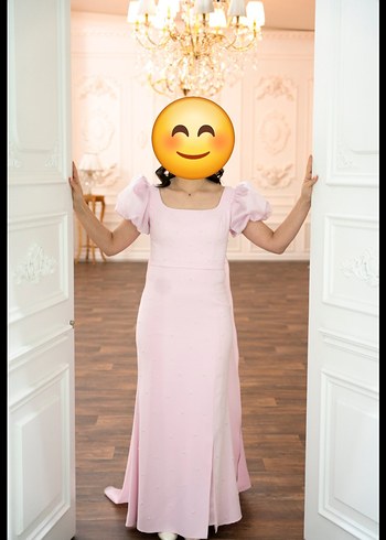 Abiye Pudra Pembe Uzun Abiye Elbise