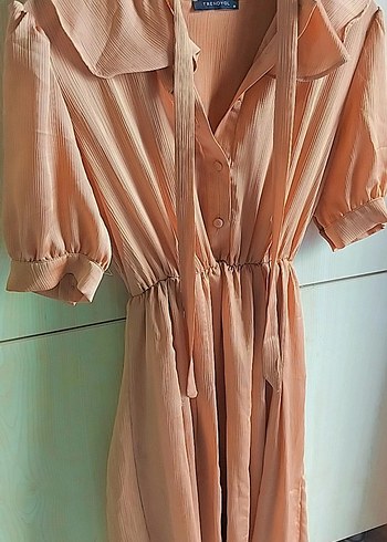 Zara Bej Midi Pliseli Elbise
