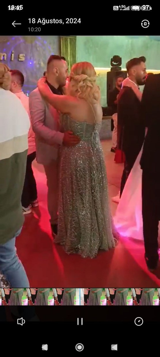 Turkuaz Dantel Detaylı Bohem Uzun Abiye - Görsel 2