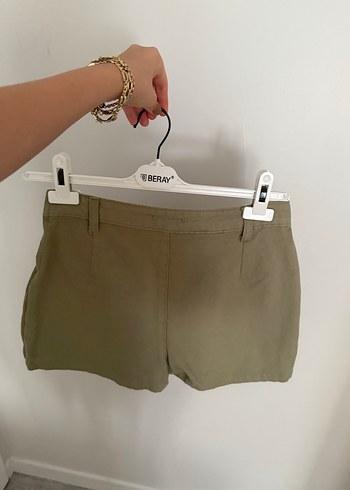 Addax Bej Kemerli Keten Mini Şort