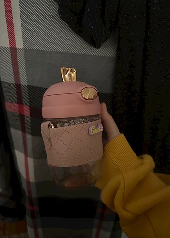 Pembe tavşanlı Çocuk cam şişe - Görsel 4