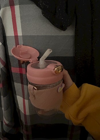 Pembe tavşanlı Çocuk cam şişe - Görsel 2