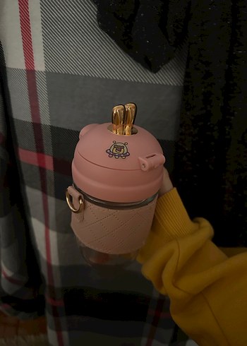 Pembe tavşanlı Çocuk cam şişe - Görsel 3