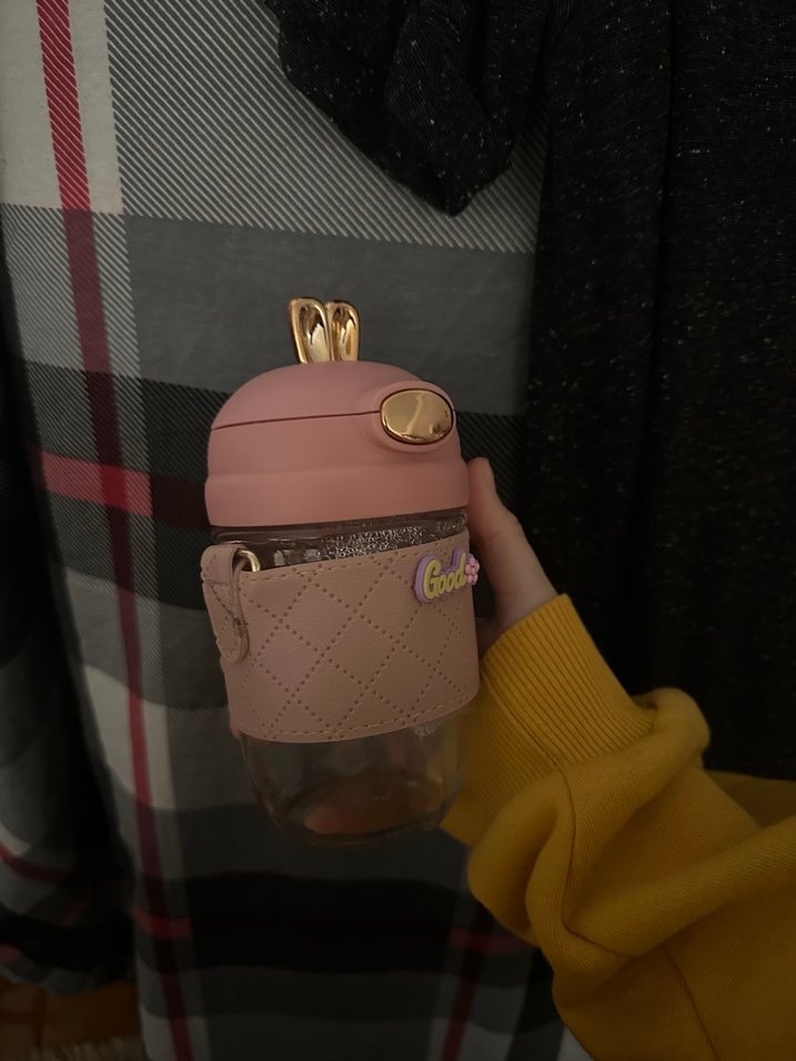 Pembe tavşanlı Çocuk cam şişe - Görsel 4