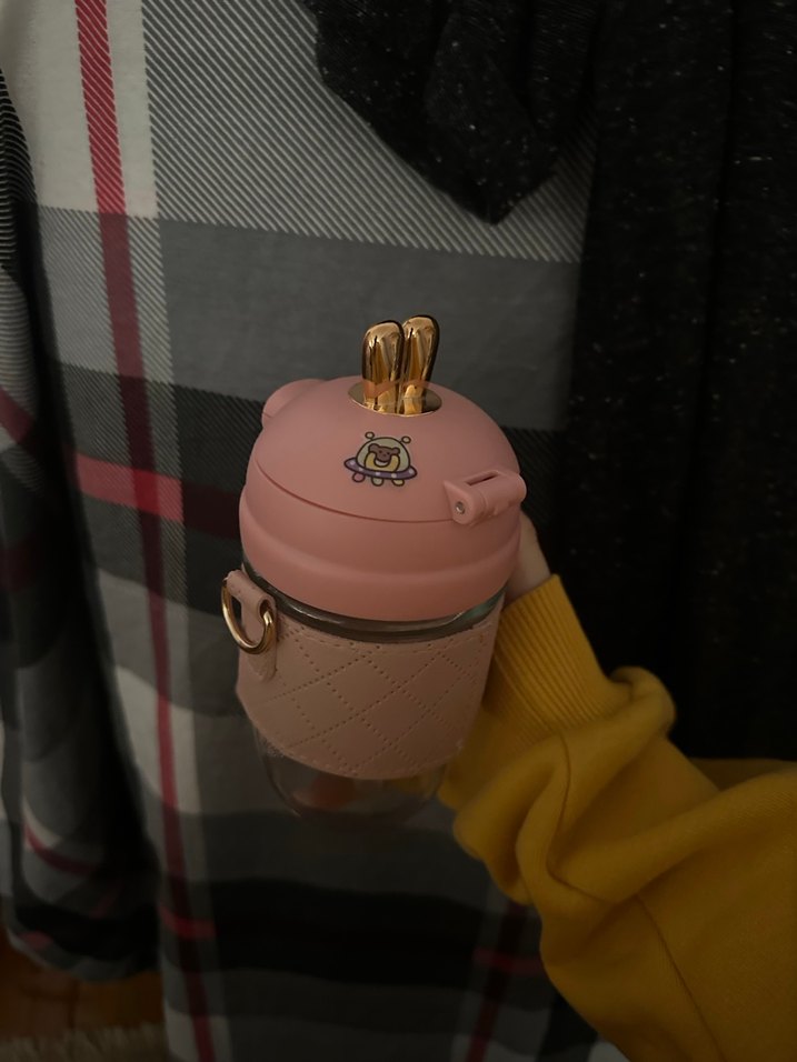 Pembe tavşanlı Çocuk cam şişe - Görsel 3