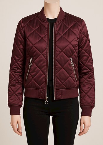 Bordo Fermuarlı Kadın Mont