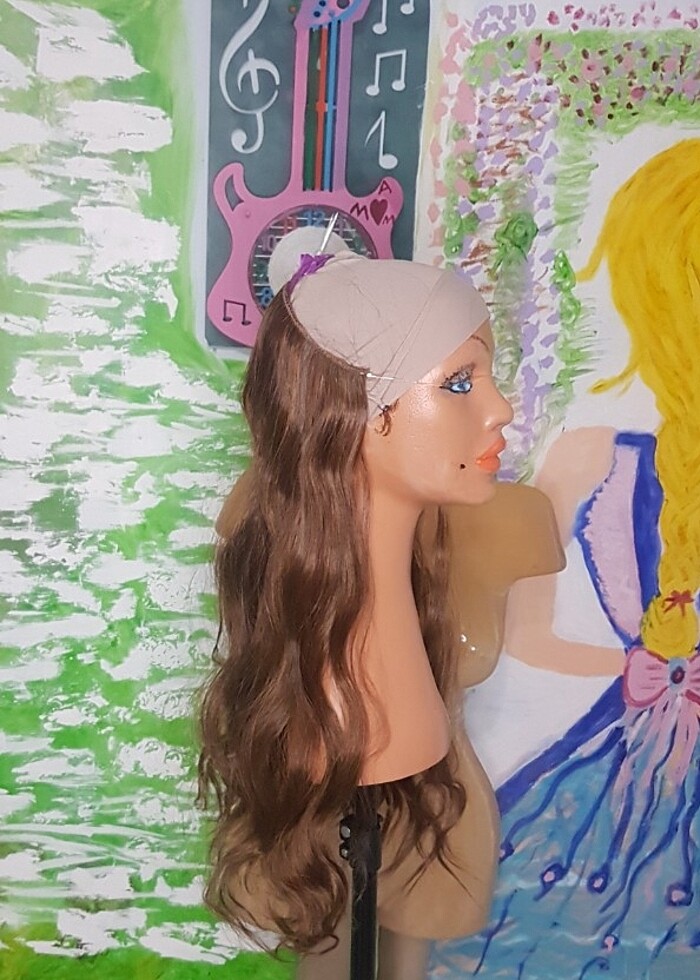 yarım ay misineli kumral peruk - Görsel 2