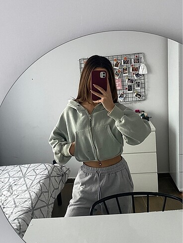 Mint fermuarlı sweatshirt