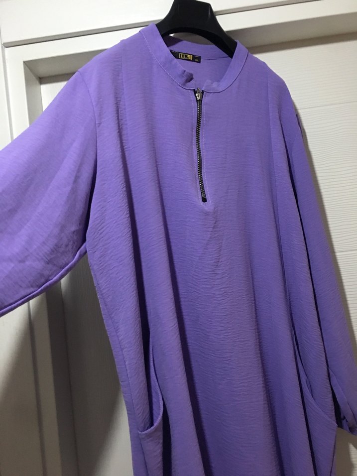 Mor Uzun Kollu Fermuarlı Kadın Tunik - Görsel 2