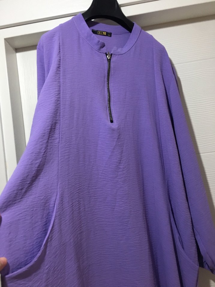 Mor Uzun Kollu Fermuarlı Kadın Tunik - Görsel 3