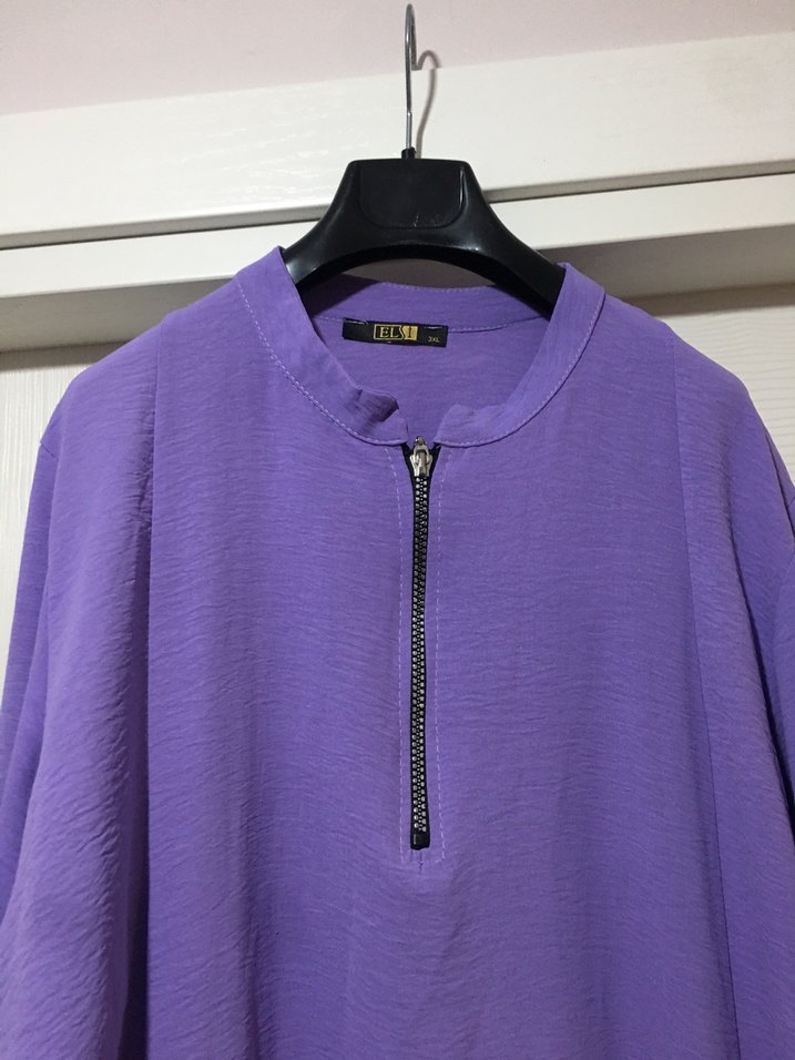 Mor Uzun Kollu Fermuarlı Kadın Tunik - Görsel 5